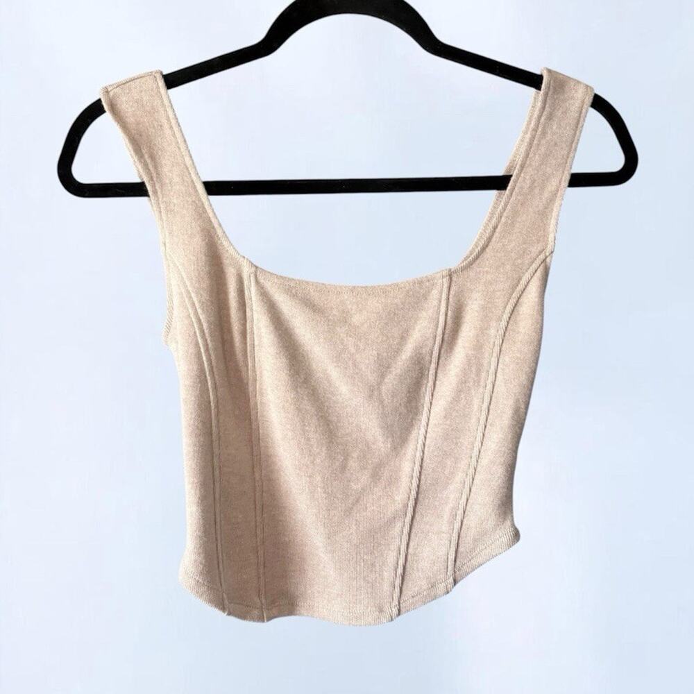 Forever 21 Women’s Beige Square Neck Cropped Wide Strap Knit Tank Size S
